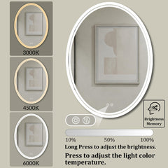  Oval LED Anti-Fog Bathroom Mirror with Dimmable 3 Colors Light