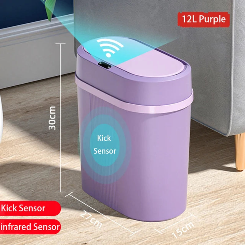 Touchless Motion Sensor Bathroom Trash Can with Lid