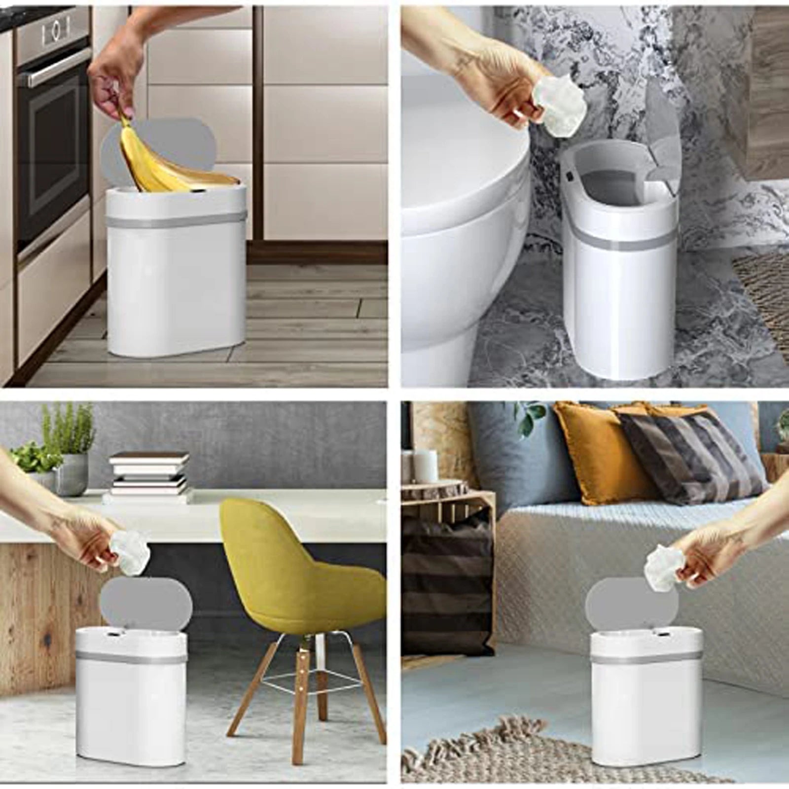 Touchless Motion Sensor Bathroom Trash Can with Lid