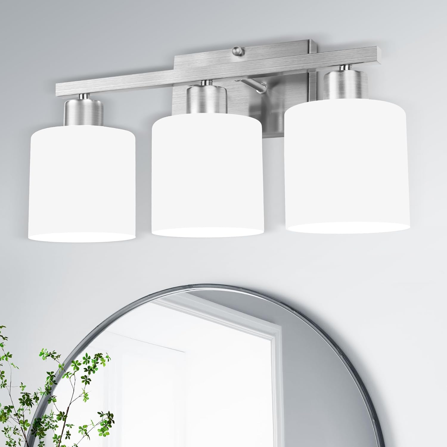 "Modern Black 2-Light Vanity Fixture with Milky White Glass Shades 