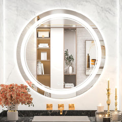 "Illuminate Your Space with  24 Inch Round LED Bathroom Vanity Mirror - Dimmable Lights, Anti-Fog, Waterproof, Wall Mounted!"