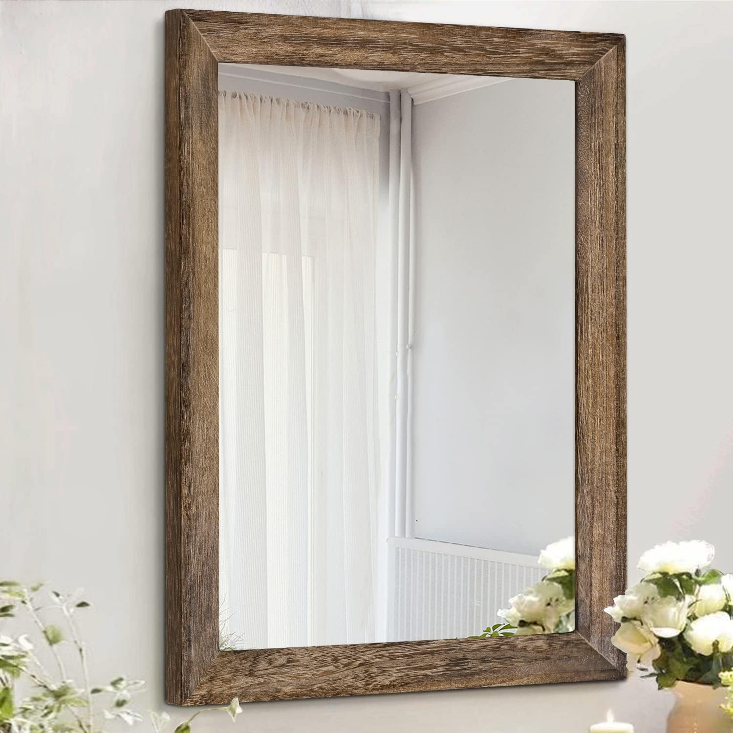 Rustic Black Wood Wall Mirror