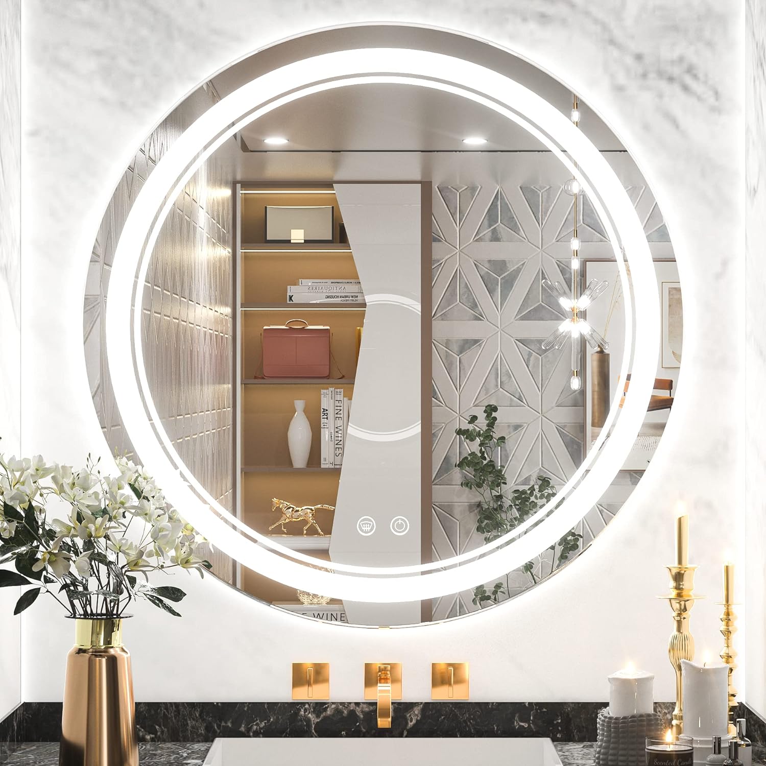 "Illuminate Your Space with  24 Inch Round LED Bathroom Vanity Mirror - Dimmable Lights, Anti-Fog, Waterproof, Wall Mounted!"