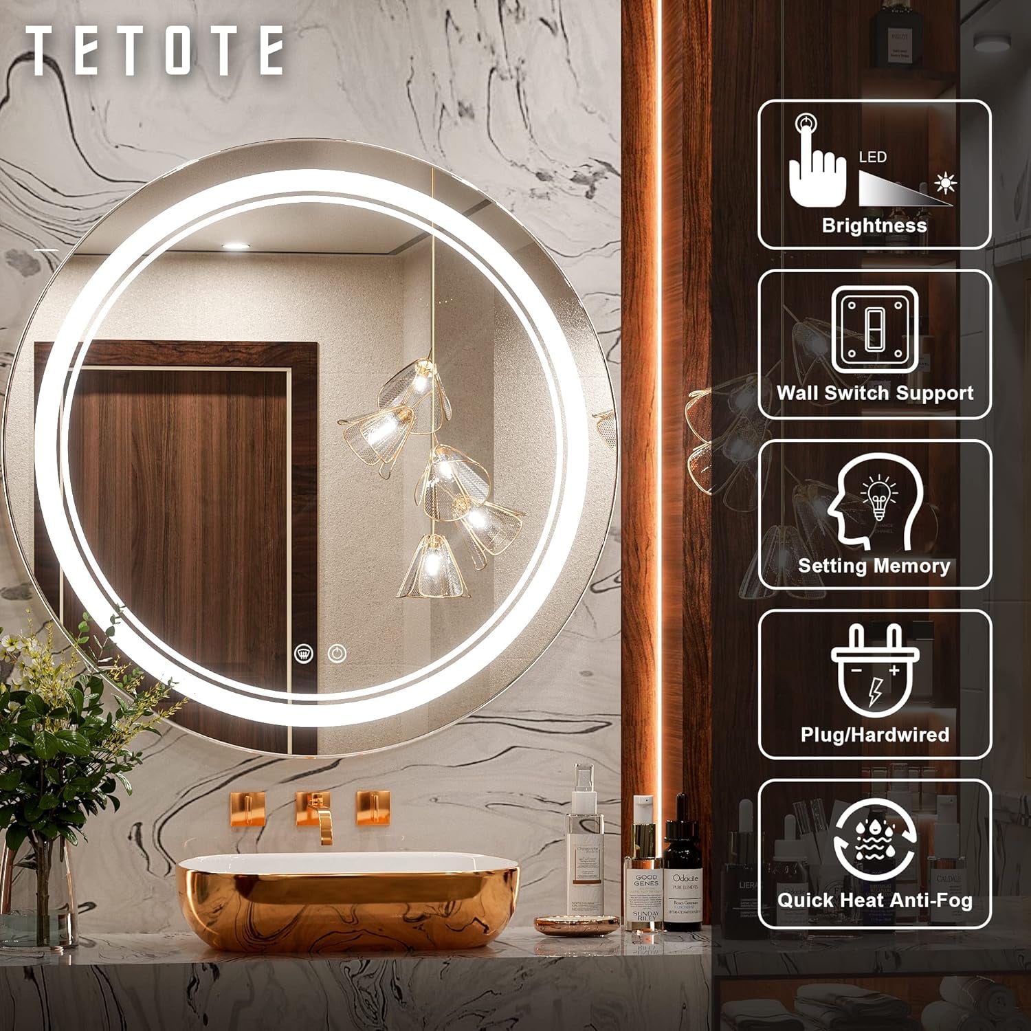 "Illuminate Your Space with  24 Inch Round LED Bathroom Vanity Mirror - Dimmable Lights, Anti-Fog, Waterproof, Wall Mounted!"