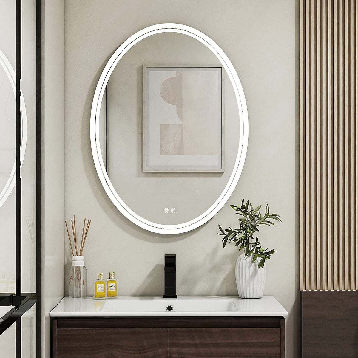  Oval LED Anti-Fog Bathroom Mirror with Dimmable 3 Colors Light