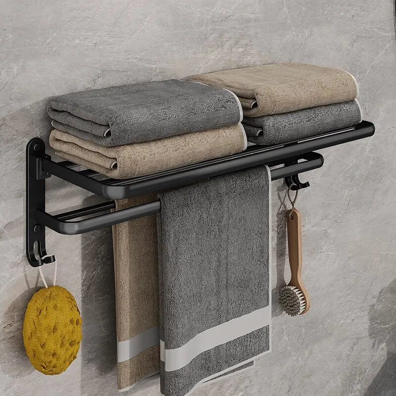 Matte Black 50CM Folding Holder with Hook Towel Holder Wall Mount Aluminumtowel Rack