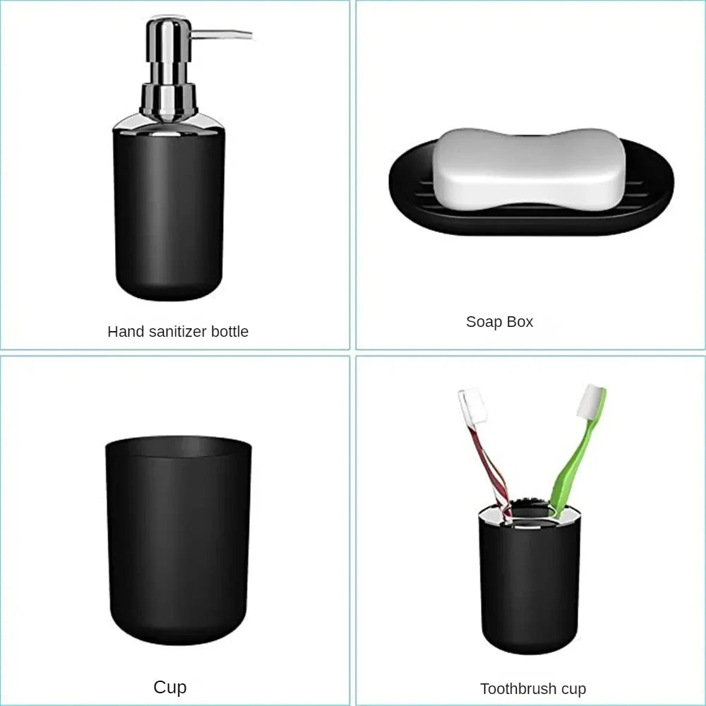 "Complete Black Bathroom Essentials Set - 6PCS for Stylish Organization and Storage"