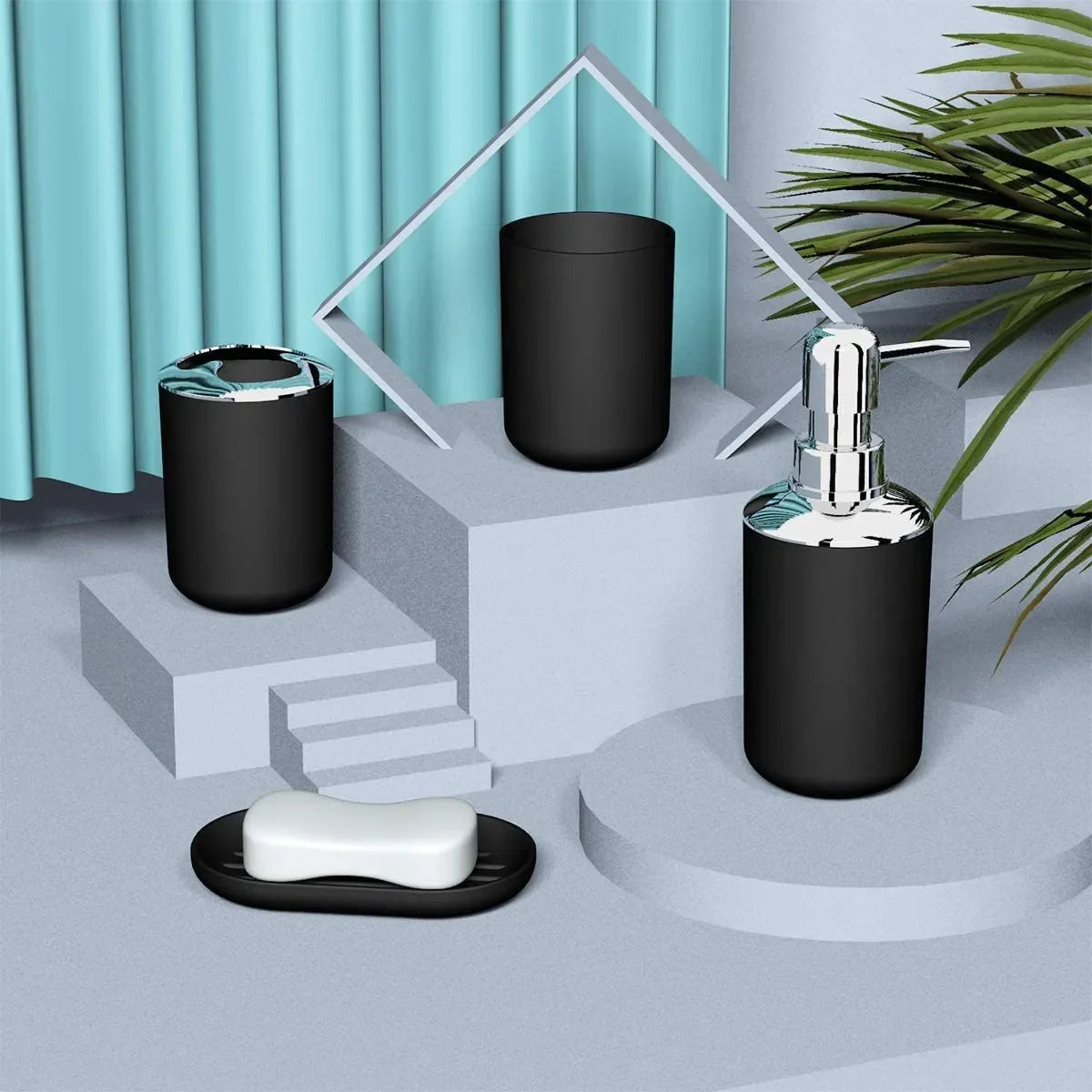 "Complete Black Bathroom Essentials Set - 6PCS for Stylish Organization and Storage"