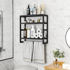  Bathroom Organizer: Adjustable 3-Tier Floating Shelves with Hanging Rod 