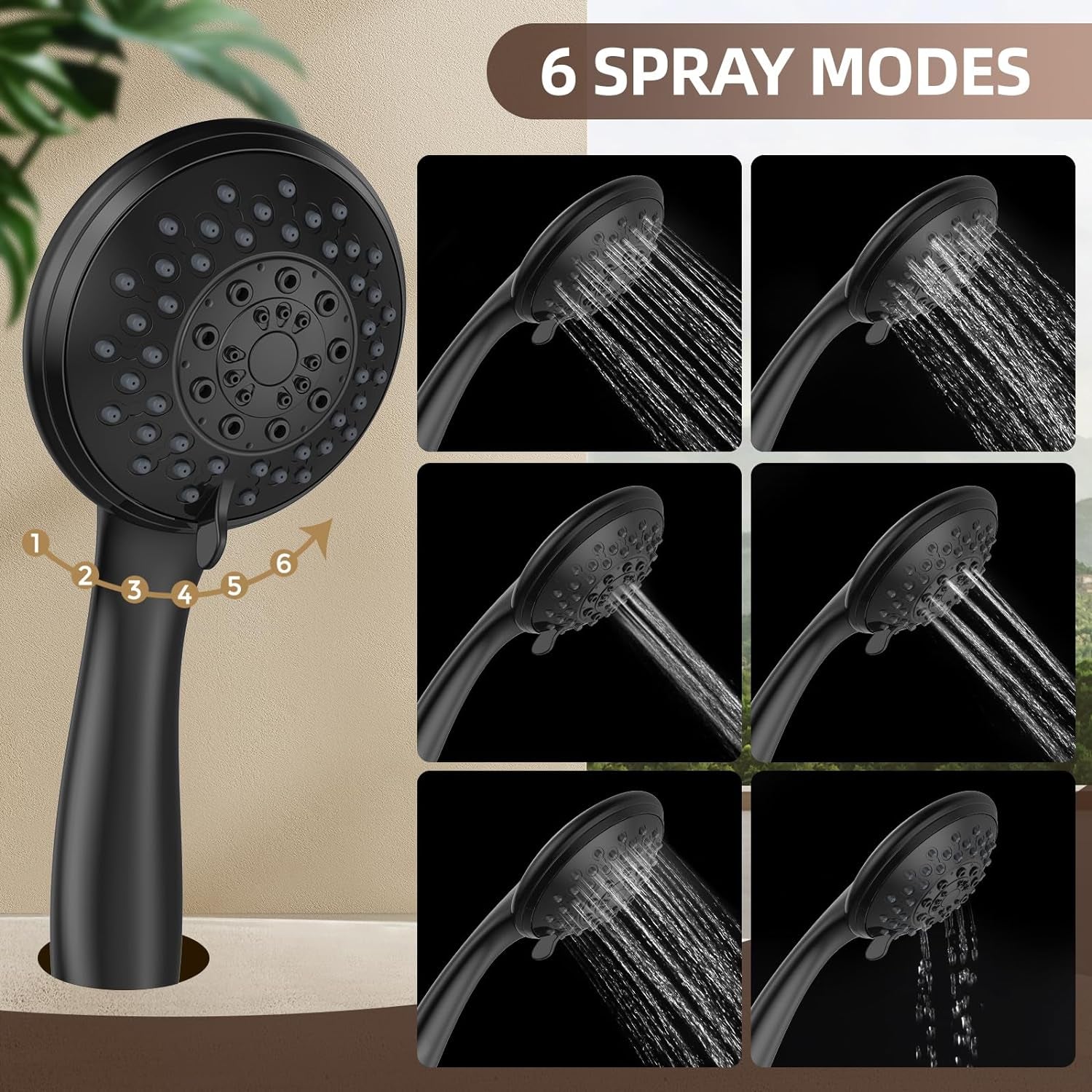 6 Functions Detachable Bathroom Shower Head Set