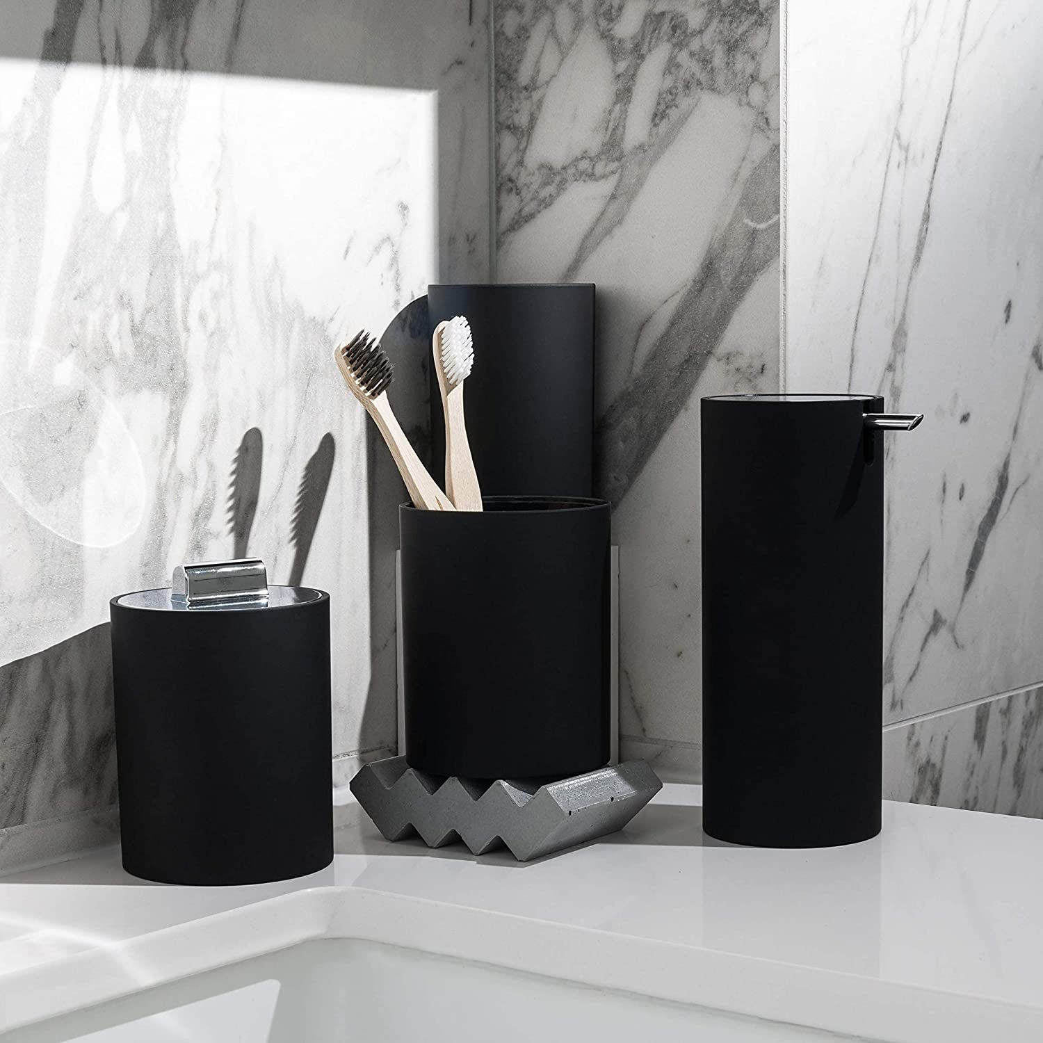 Modern Matte Black Bathroom Set - 4 Piece Complete Set for Stylish Bathroom Decor