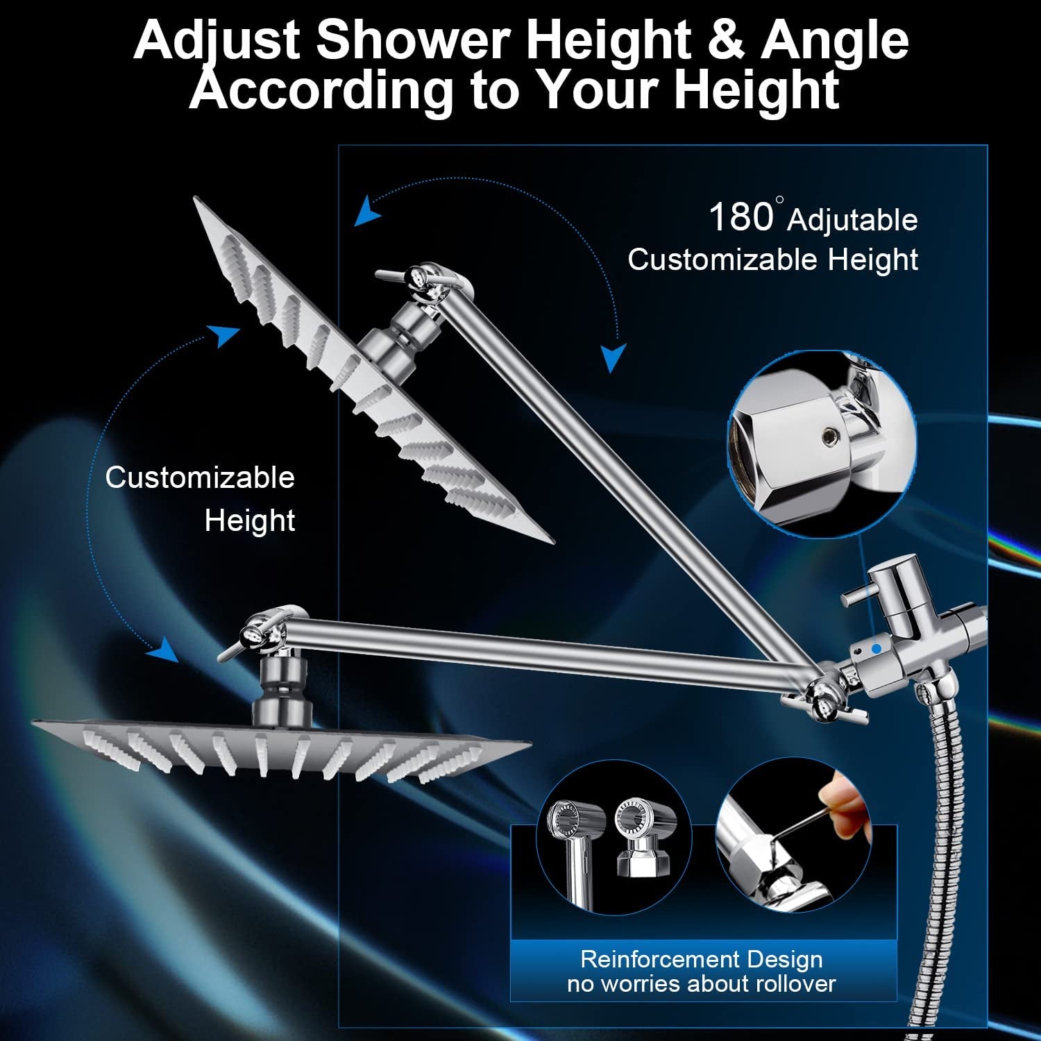 10 Inch High Pressure Rain Shower Head with 11 Inch Adjustable Extension Arm