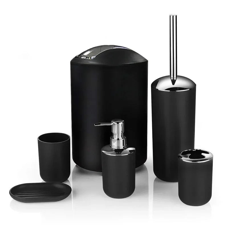 "Complete Black Bathroom Essentials Set - 6PCS for Stylish Organization and Storage"