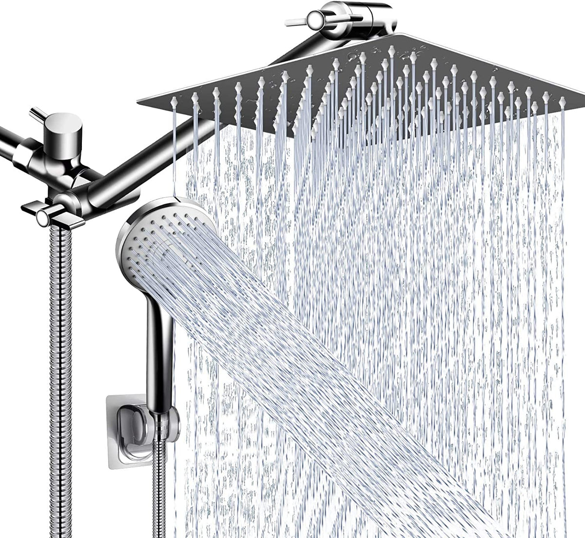 10 Inch High Pressure Rain Shower Head with 11 Inch Adjustable Extension Arm