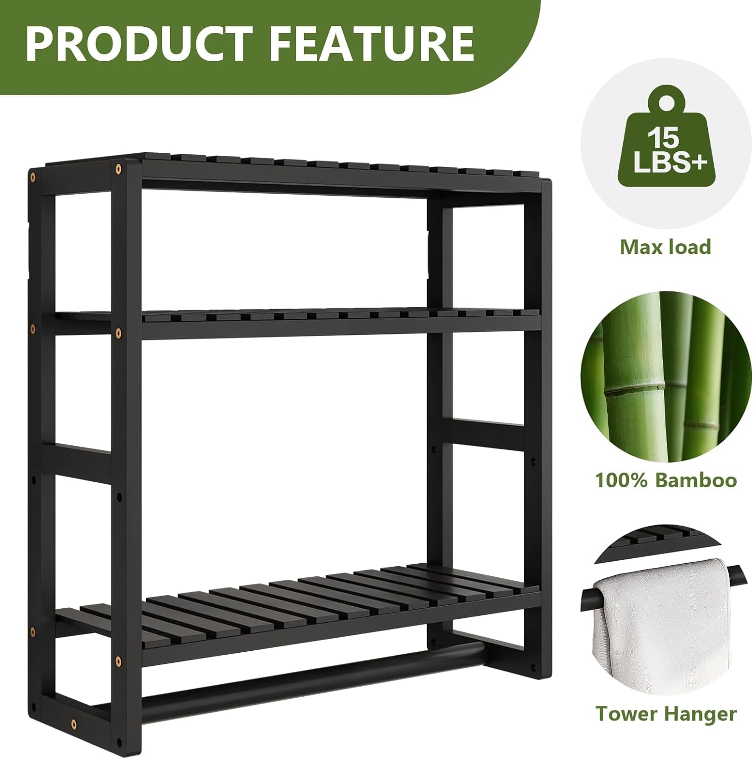  Bathroom Organizer: Adjustable 3-Tier Floating Shelves with Hanging Rod 