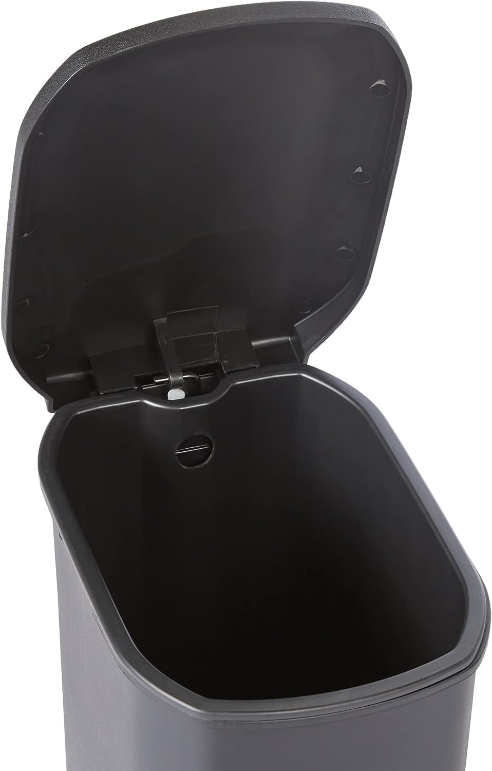 Compact Bathroom Plastic Rectangular Trash Can with Steel Pedal Step, Black, 6 Liters