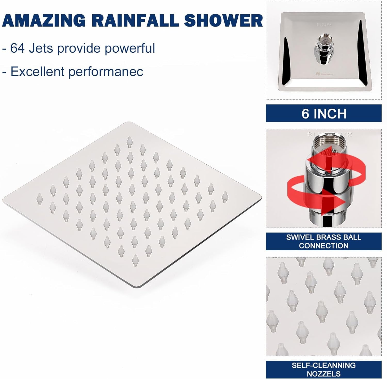 Luxurious High Flow Square Rainfall Showerhead