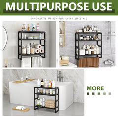  Bathroom Organizer: Adjustable 3-Tier Floating Shelves with Hanging Rod 