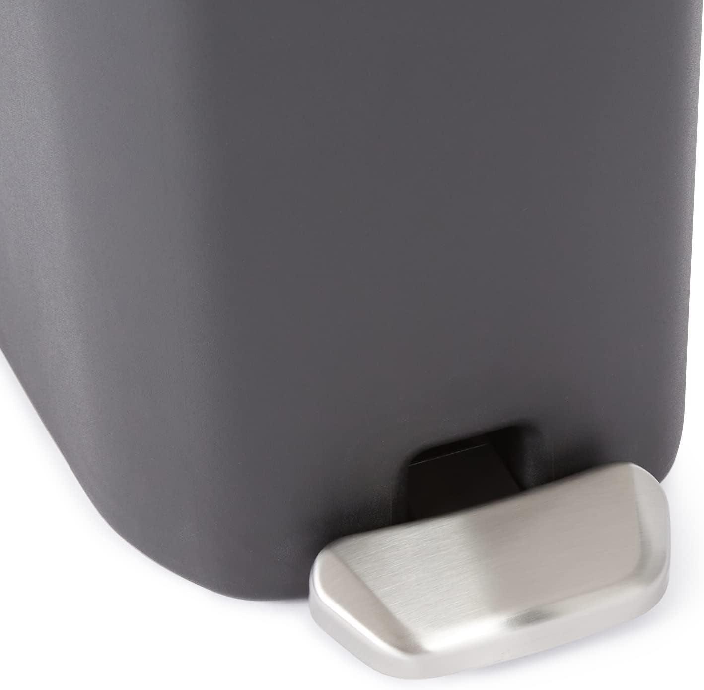 Compact Bathroom Plastic Rectangular Trash Can with Steel Pedal Step, Black, 6 Liters