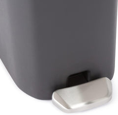 Compact Bathroom Plastic Rectangular Trash Can with Steel Pedal Step, Black, 6 Liters