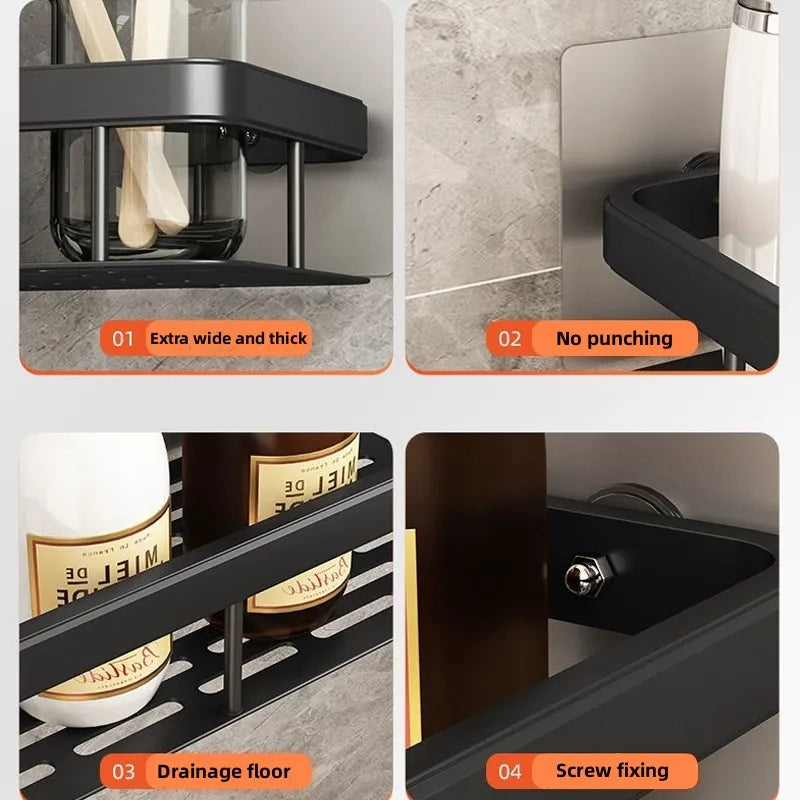 Bathroom Shelves Bathroom Accessories Organizers Wall-Mounted Storage Brackets Metal Shelves without Punching Holes Shelves