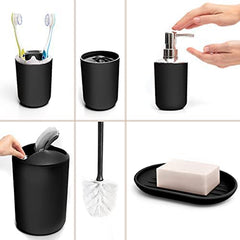 Luxurious 6-Piece Black Bathroom Set: Soap Dispenser, Toothbrush Holder, Cup, Dish, Complete Decor