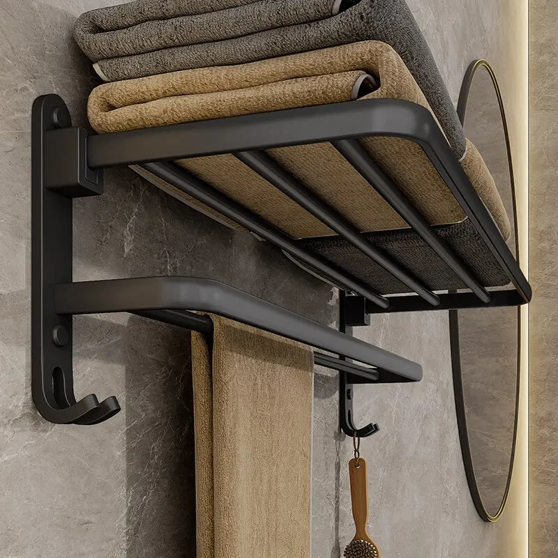 Matte Black 50CM Folding Holder with Hook Towel Holder Wall Mount Aluminumtowel Rack