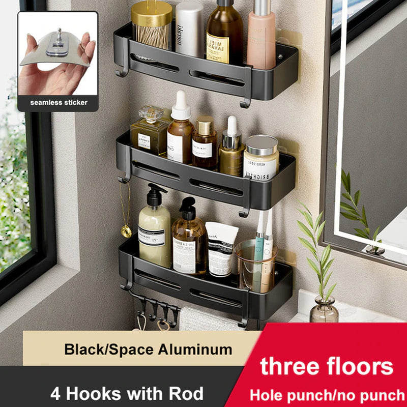 Bathroom Shelf No Drill Wall Mounted Shampoo Bottle Shower Corner Rack Toilet Storage Rack Aluminum Bathroom Kitchen Accessories