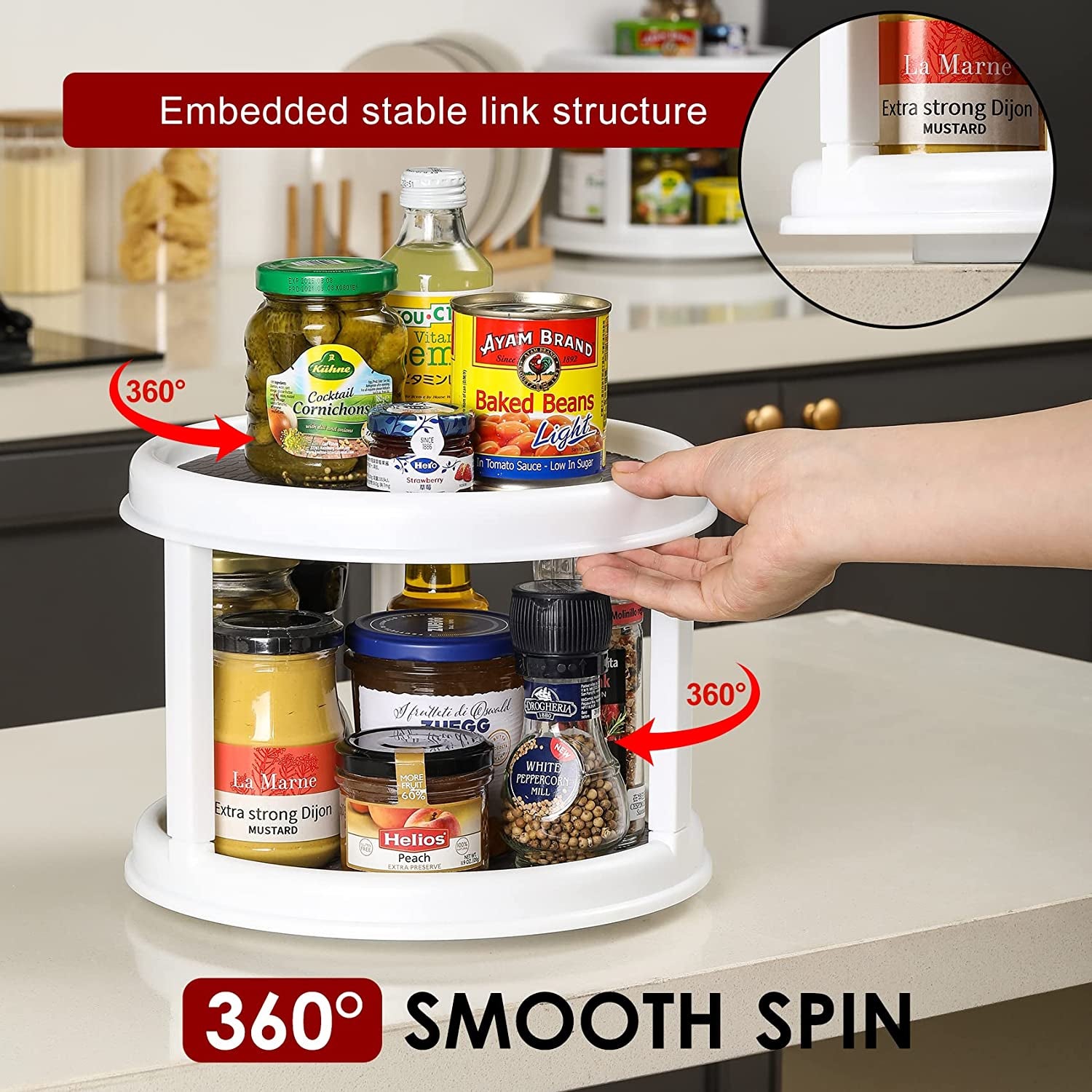 1 Pack 2 Tier 10" Turntable Lazy Susan Organizers, Rotating Spice Rack Spinner - Pantry, Medicine Cabinet Organization and Storage - Kitchen, Fridge, Bathroom, Vanity Countertop Spinning Organizing