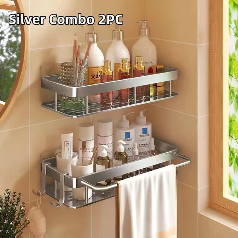 Bathroom Shelves Bathroom Accessories Organizers Wall-Mounted Storage Brackets Metal Shelves without Punching Holes Shelves