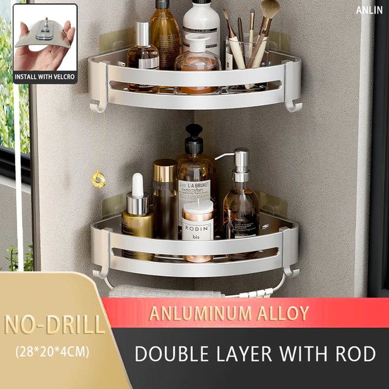 Bathroom Shelf No Drill Wall Mounted Shampoo Bottle Shower Corner Rack Toilet Storage Rack Aluminum Bathroom Kitchen Accessories