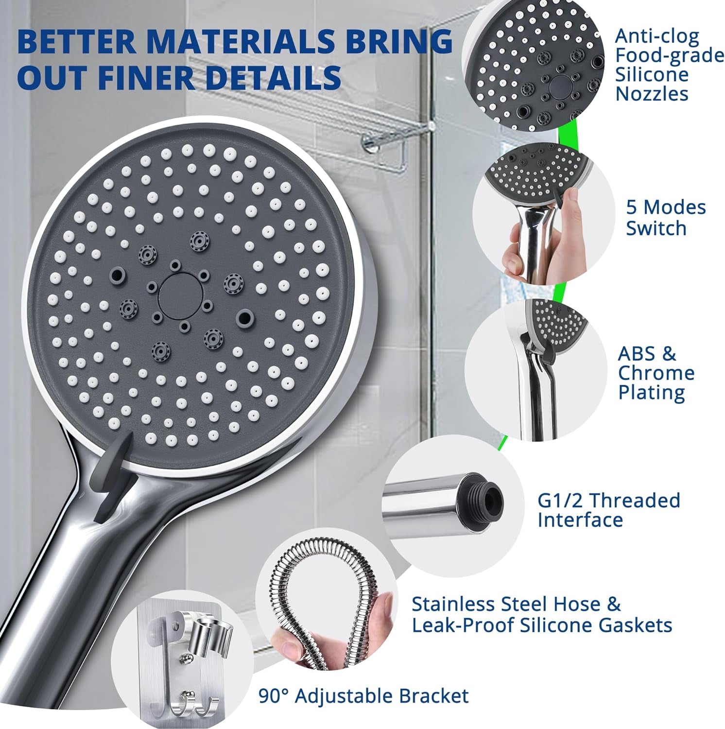 Portable Handheld Shower Head with Hose