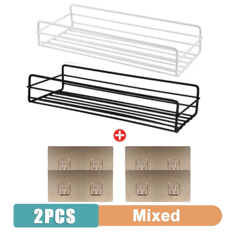 Bathroom Shelf Shampoo Storage Rack Bath Hanging Basket Iron Cosmetic Holder Punch-Free Kitchen Seasoning Organizer Accessories