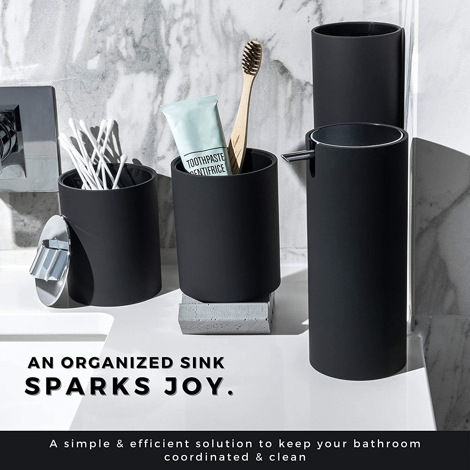 Modern Matte Black Bathroom Set - 4 Piece Complete Set for Stylish Bathroom Decor