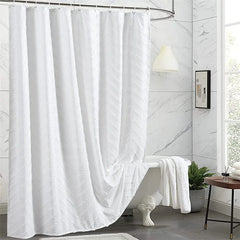 White Shower Curtain Woven Fabric Shower Curtain Modern Farmhouse Shower Curtains for Bathroom Decor Waterproof