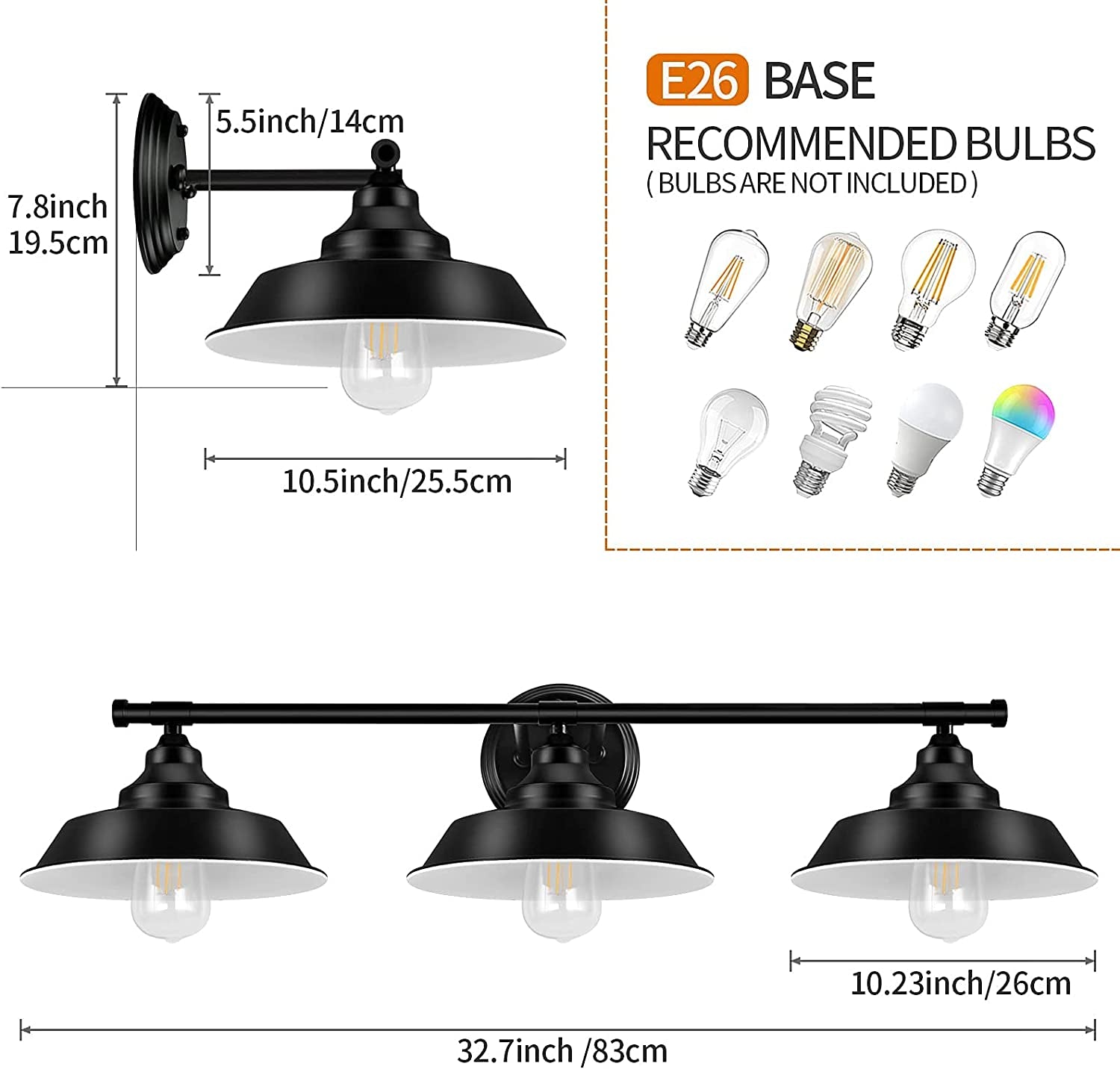 Bathroom Vanity Light Fixtures over Mirror and Black Lights