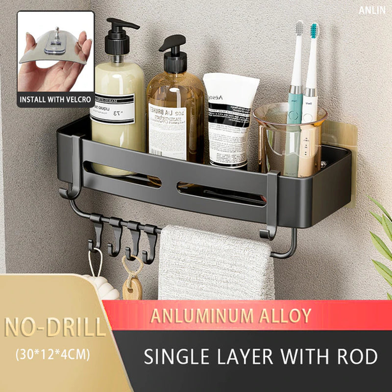 Bathroom Shelf No Drill Wall Mounted Shampoo Bottle Shower Corner Rack Toilet Storage Rack Aluminum Bathroom Kitchen Accessories