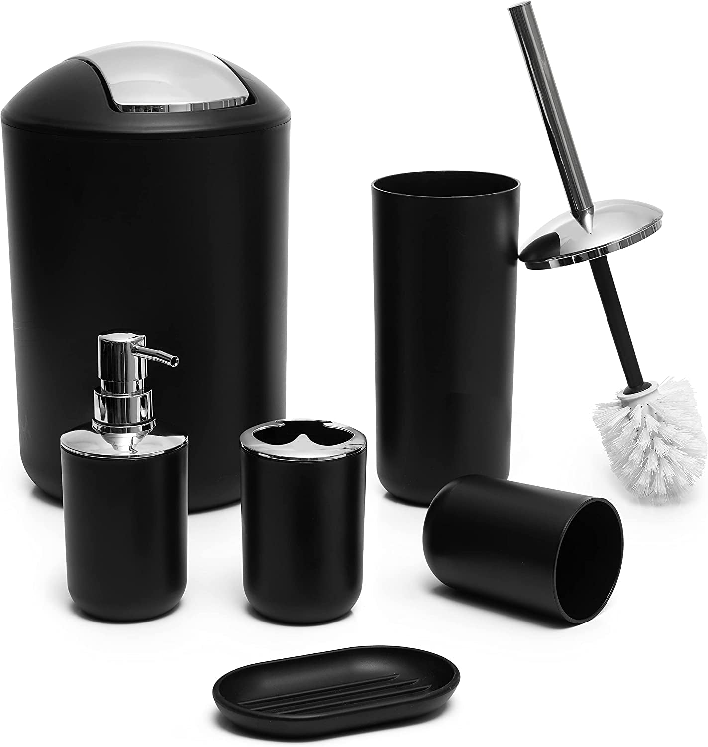 Luxurious 6-Piece Black Bathroom Set: Soap Dispenser, Toothbrush Holder, Cup, Dish, Complete Decor