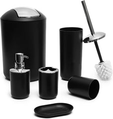 Luxurious 6-Piece Black Bathroom Set: Soap Dispenser, Toothbrush Holder, Cup, Dish, Complete Decor