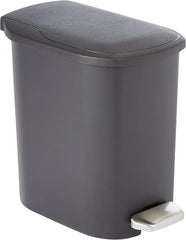 Compact Bathroom Plastic Rectangular Trash Can with Steel Pedal Step, Black, 6 Liters