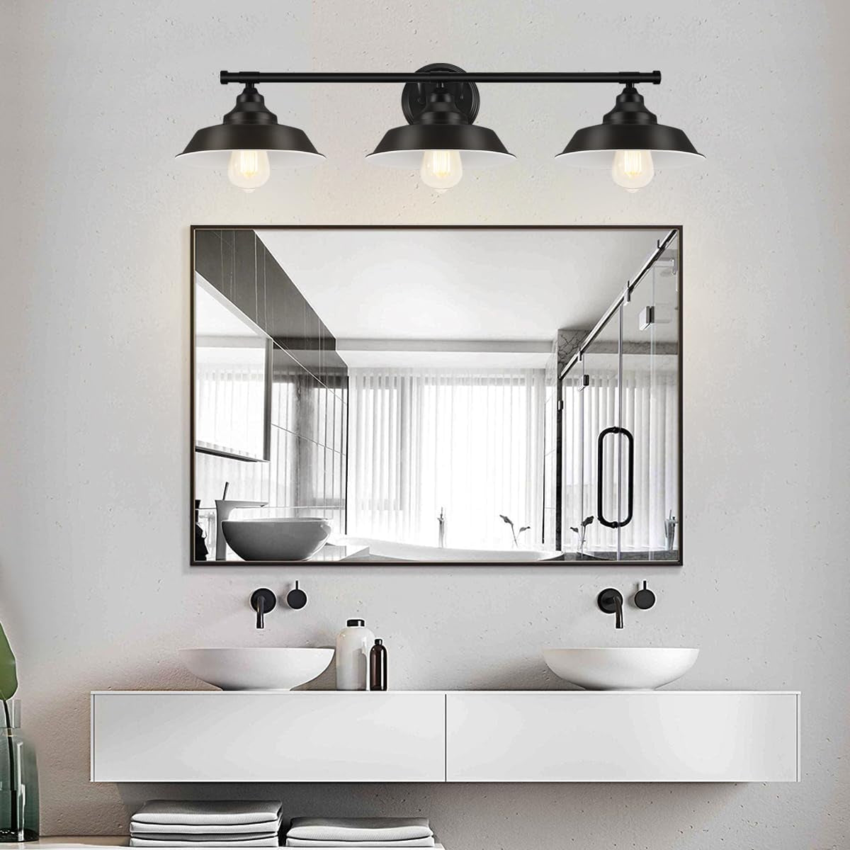 Bathroom Vanity Light Fixtures over Mirror and Black Lights