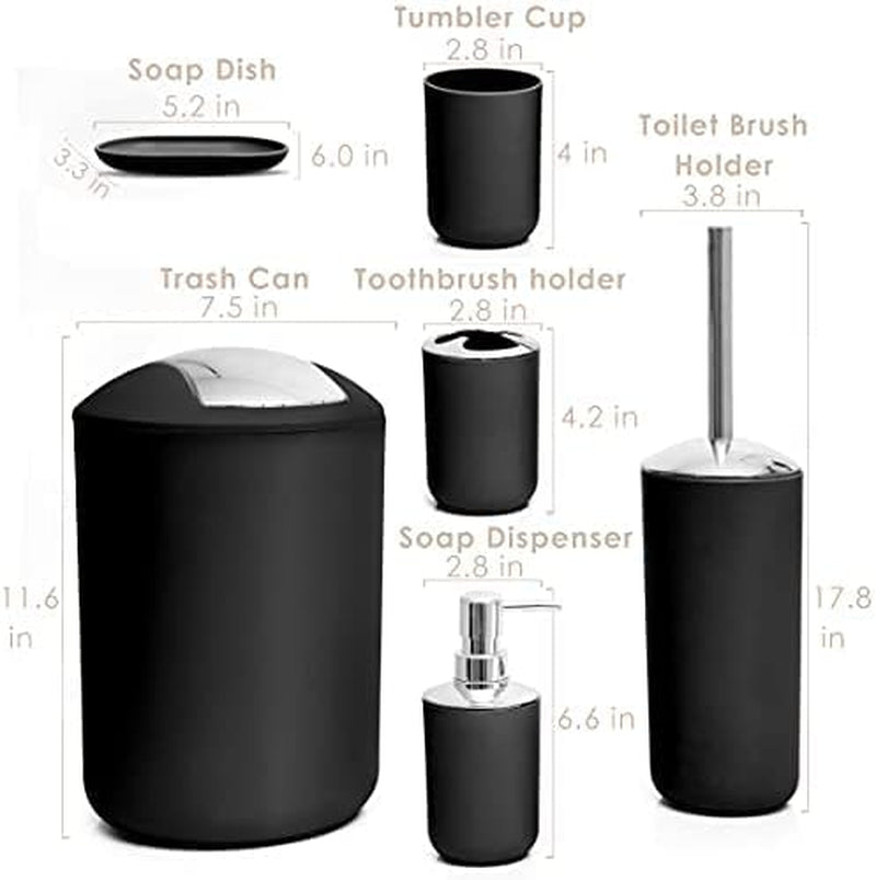 Luxurious 6-Piece Black Bathroom Set: Soap Dispenser, Toothbrush Holder, Cup, Dish, Complete Decor