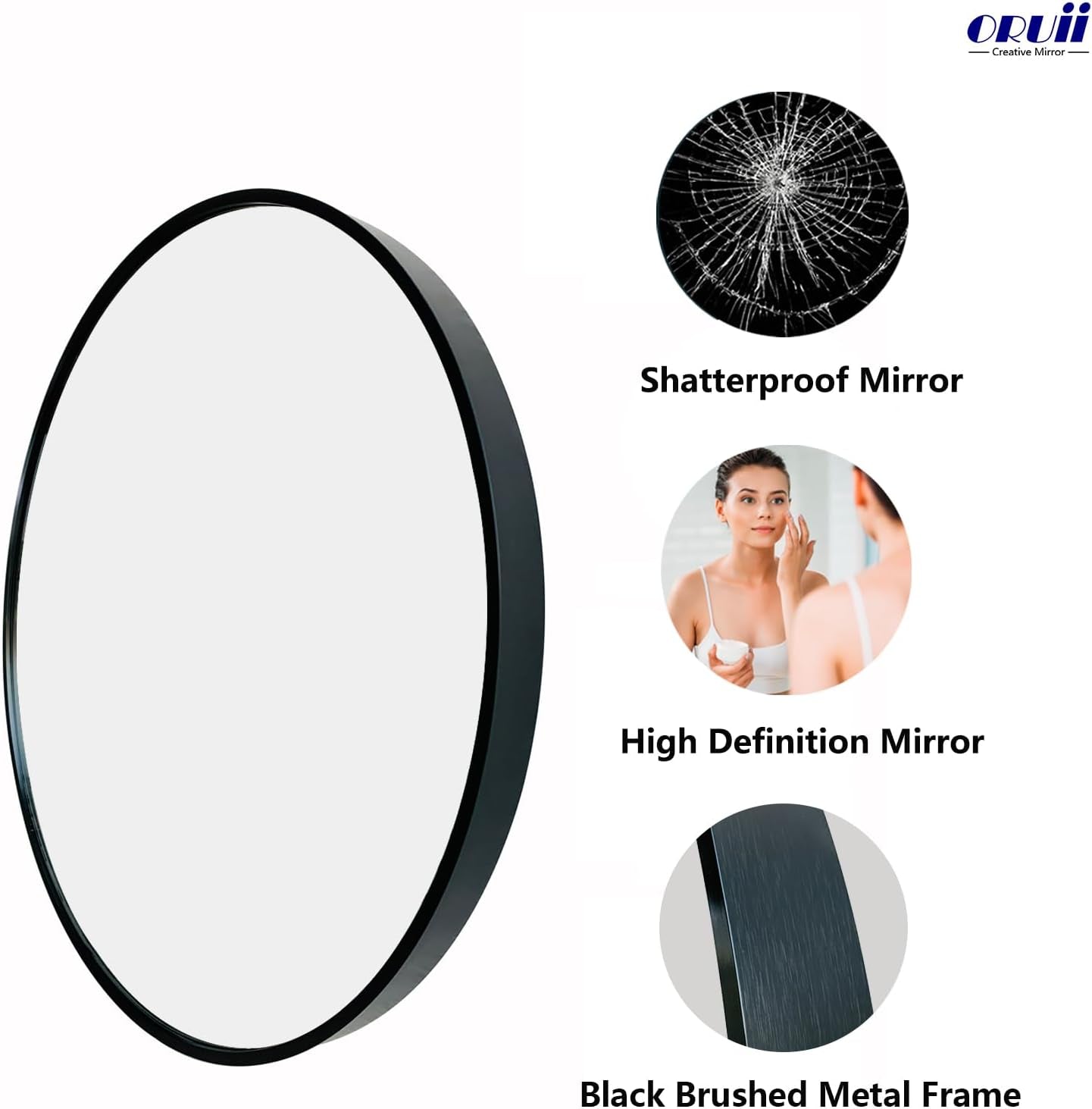 Black Circle Mirror, 20 Inch round Mirror, Wall Mirror Circular, Black Bathroom Mirror, round Wall Mirrors for Living Room, Bedroom, Bathroom, Washroom, Rustic, Vanity.