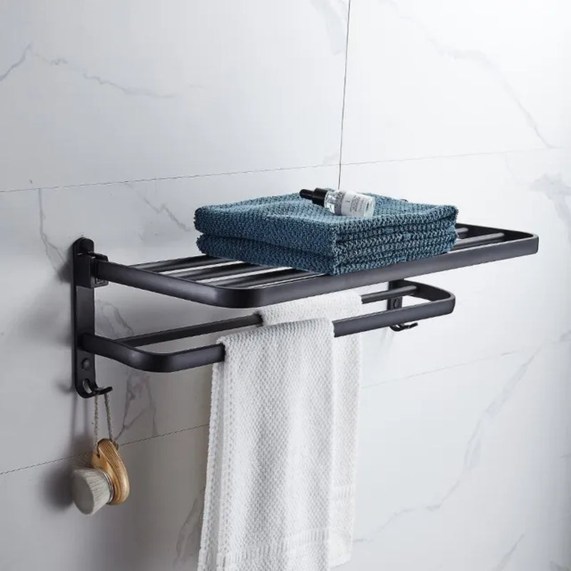 Matte Black 50CM Folding Holder with Hook Towel Holder Wall Mount Aluminumtowel Rack