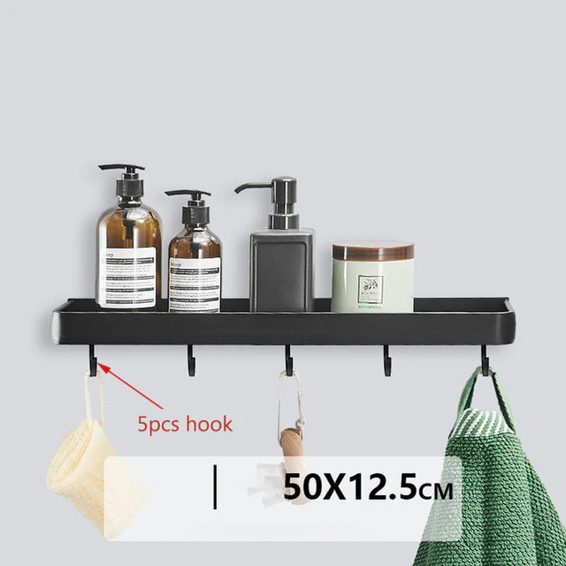 Bathroom Shelf No Drill Organizer Shower Storage Rack Black Corner Shelves Wall Mounted Aluminum Toilet Shampoo Holder