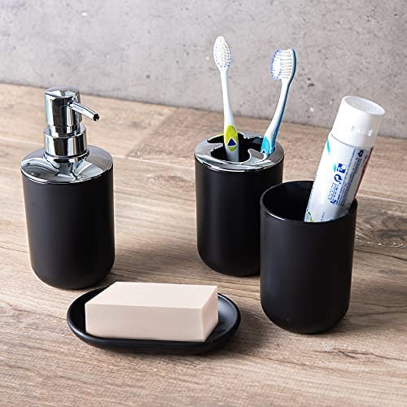 Luxurious 6-Piece Black Bathroom Set: Soap Dispenser, Toothbrush Holder, Cup, Dish, Complete Decor