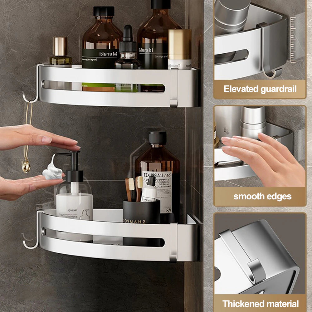 Bathroom Shelf No Drill Wall Mounted Shampoo Bottle Shower Corner Rack Toilet Storage Rack Aluminum Bathroom Kitchen Accessories