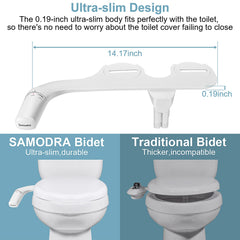 Bidet Attachment Ultra-Slim Toilet Seat Attachment Dual Nozzle Bidet Adjustable Water Pressure Non-Electric Ass Sprayer