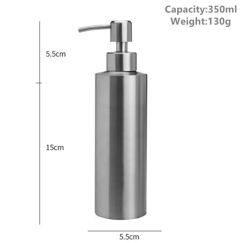 "Stylish Stainless Steel Liquid Soap Dispenser - Perfect for Kitchen and Bathroom - Available in 3 Sizes (250ml, 350ml, 550ml)"