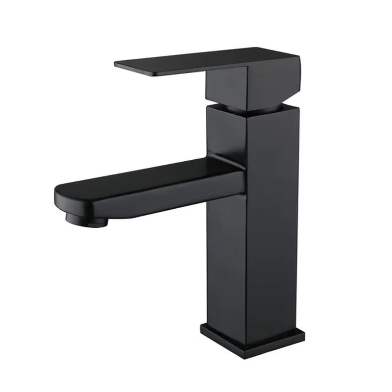 "Modern Black Stainless Steel Bathroom Faucet with Square Design - Hot & Cold Mixer for Stylish Vanity Sinks"